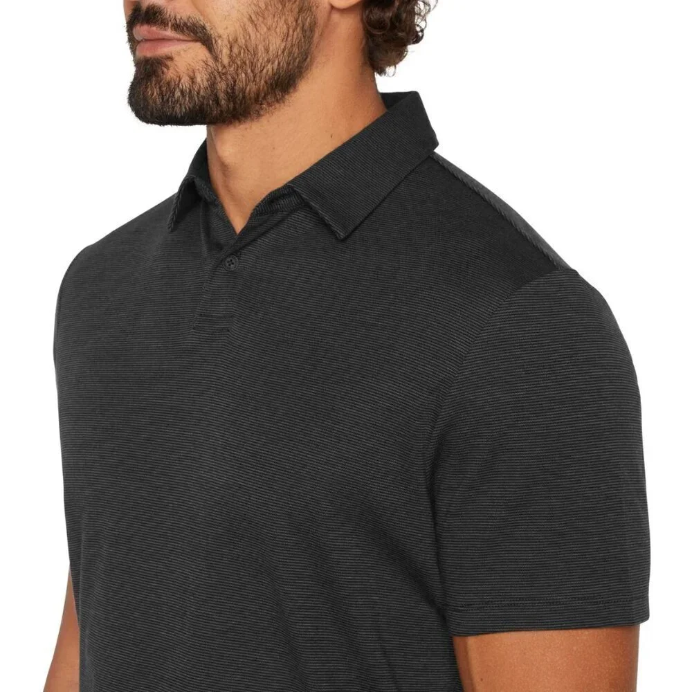 NWT - Banana Republic Men’s Luxe Polo Black Gray Stripe – Size XL